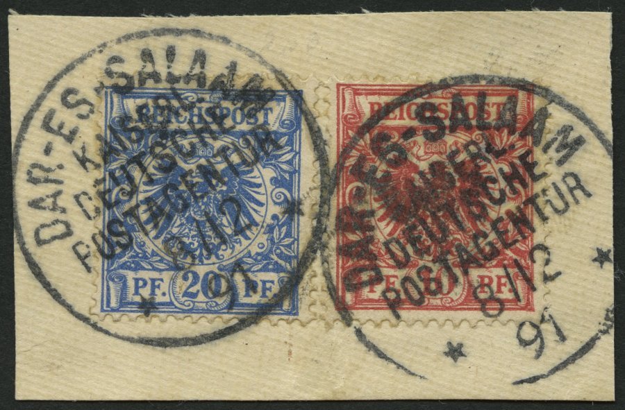 DEUTSCH-OSTAFRIKA VO 47b,48b BrfStk, 1891, 10 Pf. Lebhaftrosarot Und 20 Pf. Blau Auf Leinenbriefstück, Stempel DAR-ES-SA - German East Africa