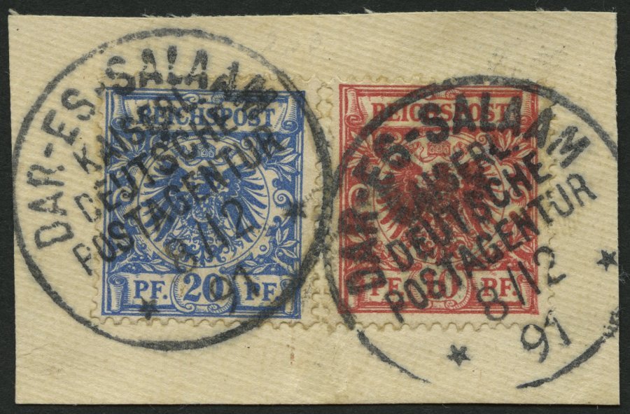 DEUTSCH-OSTAFRIKA VO 47b,48b BrfStk, 1891, 10 Pf. Lebhaftrosarot Und 20 Pf. Blau Auf Leinenbriefstück, Stempel DAR-ES-SA - África Oriental Alemana