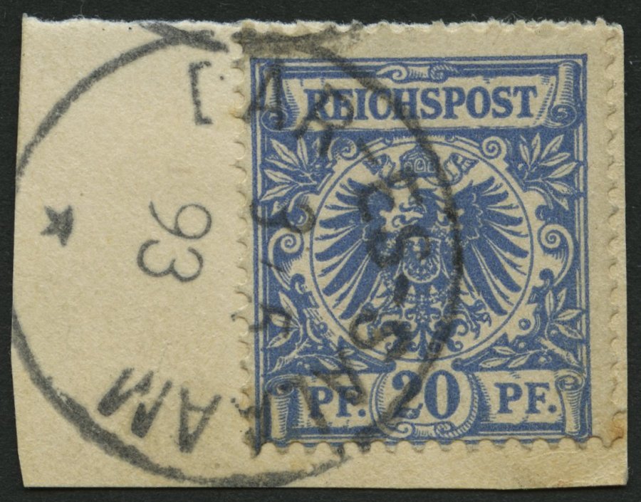 DEUTSCH-OSTAFRIKA VO 48b BrfStk, 1893, 20 Pf. Blau, Stempel DAR-ES-SALAAM Auf Briefstück, Feinst, Gepr. Bothe - German East Africa