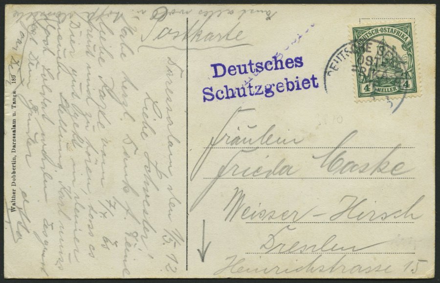 DEUTSCH-OSTAFRIKA 31 BRIEF, 1912, 4 H. Dunkelgrün, Mit Wz., Mit Seepoststempel OST-AFRIKA LINIE B, 1.5.12 Und Violettem - German East Africa