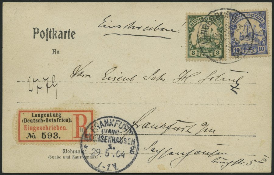 DEUTSCH-OSTAFRIKA 12,14 BRIEF, LANGENBURG, 31.3.04, Auf Einschreib-Bildkarte Mit 2 Und 10 Pesa, Pracht - África Oriental Alemana