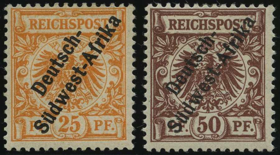 DSWA Ia,II *, 1897, 25 Pf. Gelblichorange Und 50 Pf. Lebhaftrötlichbraun, Falzreste, 2 Prachtwerte, Gepr. W. Engel, Mi. - Africa Tedesca Del Sud-Ovest