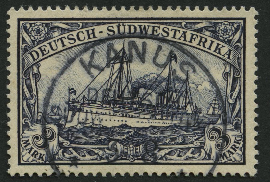 DSWA 22 O, 1900, 3 M. Violettschwarz, Ohne Wz., Stempel KANUS, Pracht, Mi. (60.-) - German South West Africa