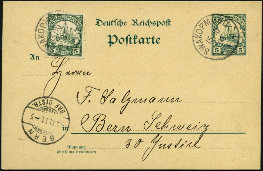 DSWA P 13 BRIEF, 1900, 5 Pf. Grün Von SWAKOPMUND Nach Bern, Pracht - German South West Africa