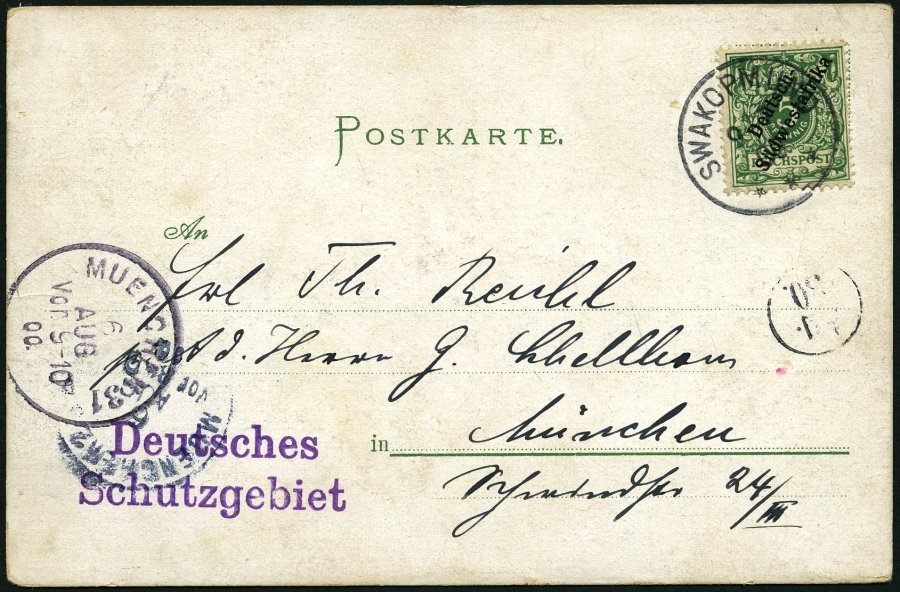 DSWA 6 BRIEF, SWAKOPMUND, 9.7.00, Auf Lithografie-Karte Mit 5 Pf. Opalgrün Und Violettem L2 Deutsches Schutzgebiet Nach - German South West Africa