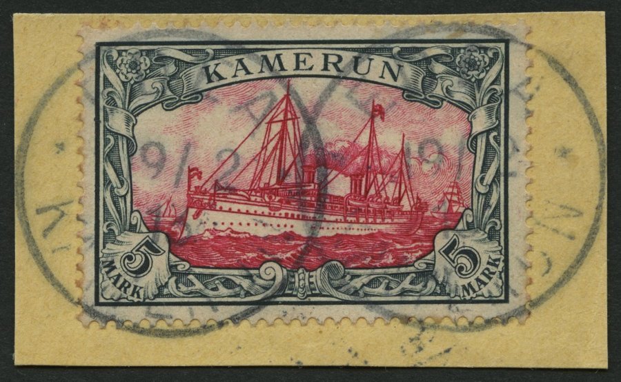 KAMERUN 19 BrfStk, 1900, 5 M. Grünschwarz/rot, Ohne Wz., Stempel EDEA, Prachtbriefstück, Fotoattest Steuer - Cameroun