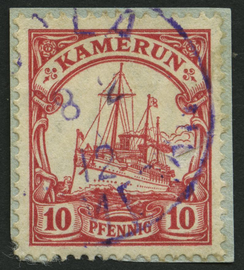 KAMERUN 22 BrfStk, DUALA, 8.2.12, Violetter Bahnpoststempel Auf Knappem Briefstück Mit 10 Pf. Karmin, Mit Wz., Feinst, G - Cameroun