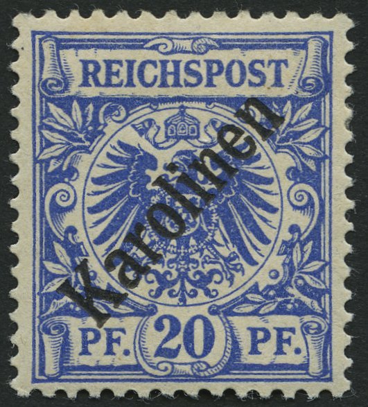 KAROLINEN 4I *, 1899, 20 Pf. Diagonaler Aufdruck, Falzreste, Pracht, Gepr. Bothe, Mi. 75.- - Islas Carolinas