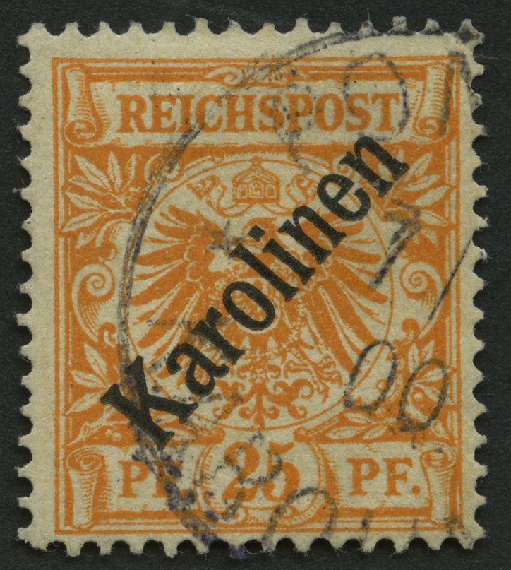 KAROLINEN 5I O, 1899, 25 Pf. Diagonaler Aufdruck, Stempel PONAPE, Pracht, Fotoattest Jäschke-L., Mi. 3400.- - Islas Carolinas