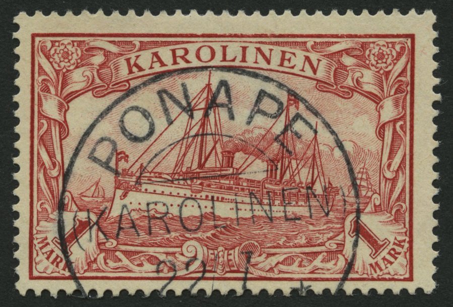 KAROLINEN 16 O, 1900, 1 M. Rot, Pracht, Mi. 70.- - Islas Carolinas