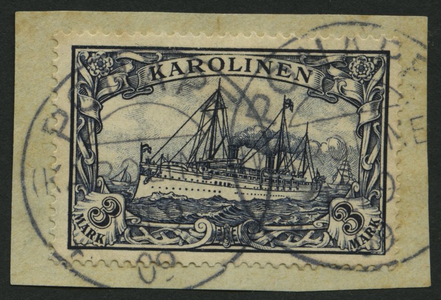 KAROLINEN 18 BrfStk, 1900, 3 M. Violettschwarz Auf Briefstück (zur Kontrolle Gelöst), üblich Gezähnt Pracht, Signiert, M - Islas Carolinas