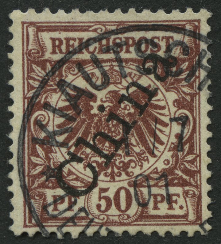 KIAUTSCHOU M 6II O, 1901, 50 Pf. Steiler Aufdruck, Stempel KIAUTSCHOU DP **, Normale Zähnung, Pracht - Kiautchou