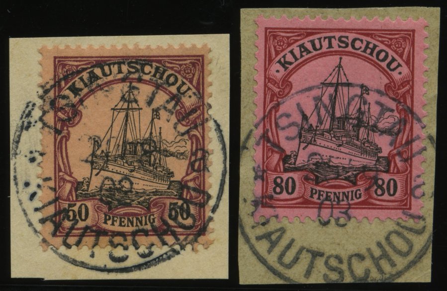 KIAUTSCHOU 12/3 BrfStk, 1901, 50 Und 80 Pf. Kaiseryacht, 2 Prachtbriefstücke, Mi. (93.-) - Kiauchau