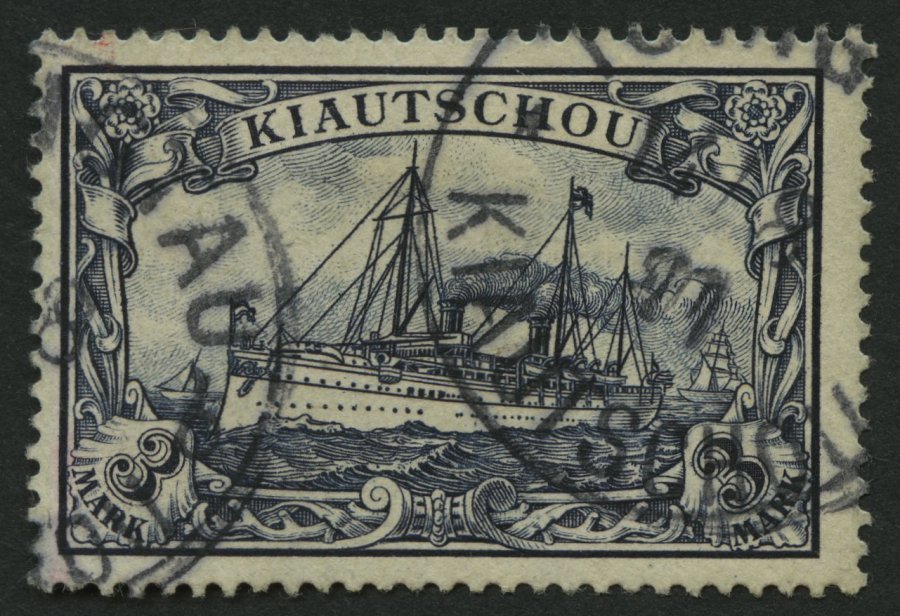 KIAUTSCHOU 16 O, 1901, 3 M. Violettschwarz, Pracht, Gepr. U.a. Steuer, Mi. 240.- - Kiauchau