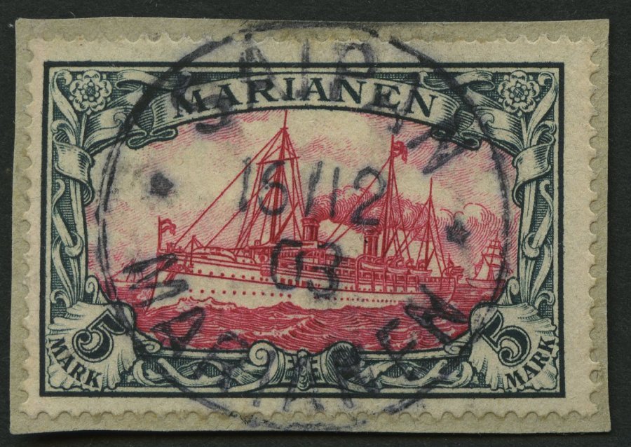 MARIANEN 19 BrfStk, 1901, 5 M. Grünschwarz/dunkelkarmin, Ohne Wz., Prachtbriefstück, Signiert, Mi. (600.-) - Mariana Islands