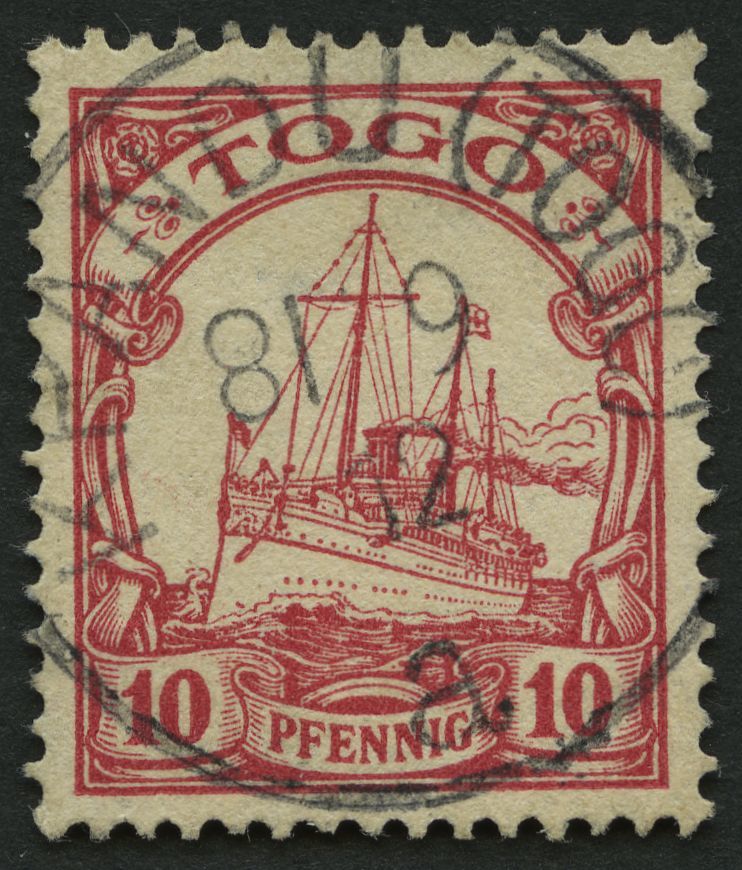 TOGO 9 O, KPANDU (TOGO) A, 8.9.12, Zentrisch Auf 10 Pf. Karmin, Ohne Wz., Kleine Dünne Stelle Sonst Pracht, R!, Gepr. Di - Togo