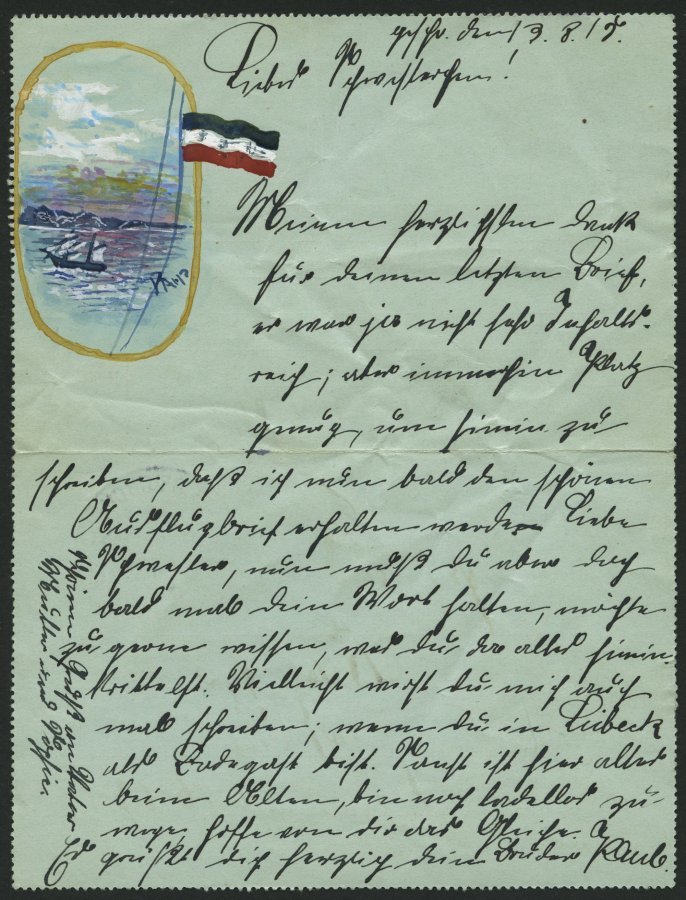 MSP VON 1914 - 1918 9 (SMS DEUTSCHLAND), 14.8.1915, Dekorativer Feldpostkartenbrief, Pracht - Maritime