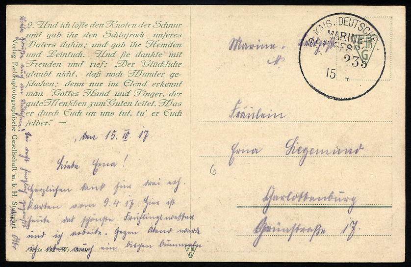 MSP VON 1914 - 1918 235 (2. Halbflottille Der Handelsschutzflottille), 15.10.1917, Feldpost-Künstlerkarte Nach Charlotte - Maritime