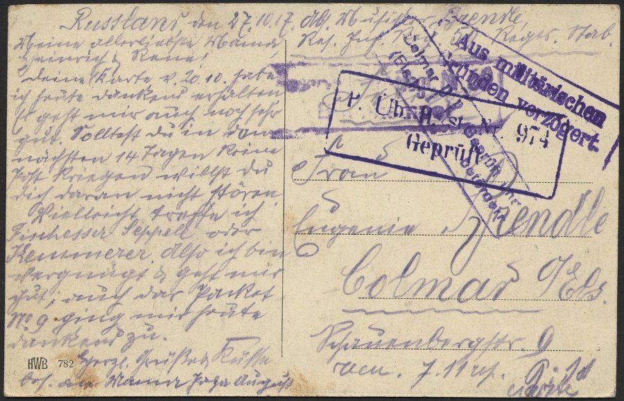 DT. FP IM BALTIKUM 1914/18 1. Reserve-Division, 27.10.17 (ohne Feldpoststempel), Auf Ansichtskarte (Riga-Schwarzhäuterha - Latvia