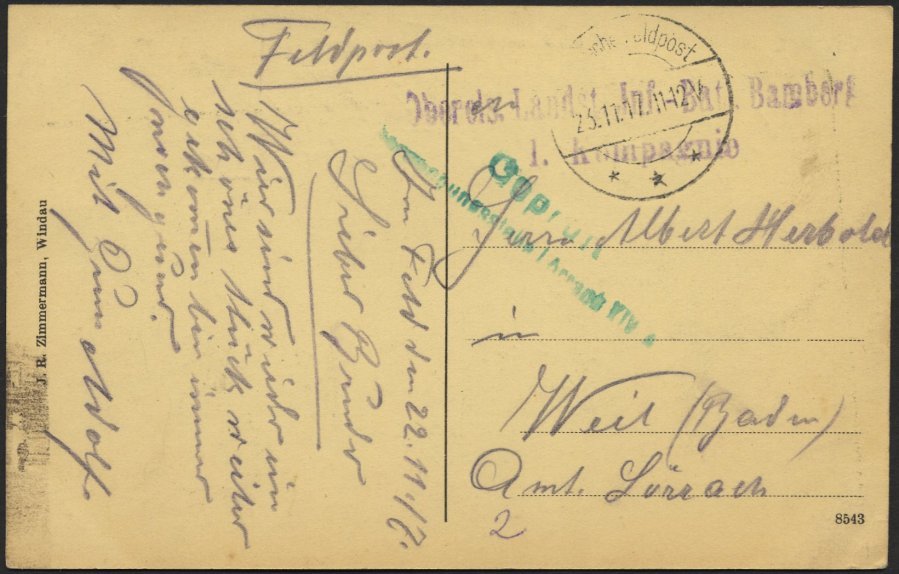 DT. FP IM BALTIKUM 1914/18 Feldpoststation Nr. 167, 23.11.17, Mit Tarnstempel DEUTSCHE FELDPOST *** Auf Ansichtskarte (W - Letonia