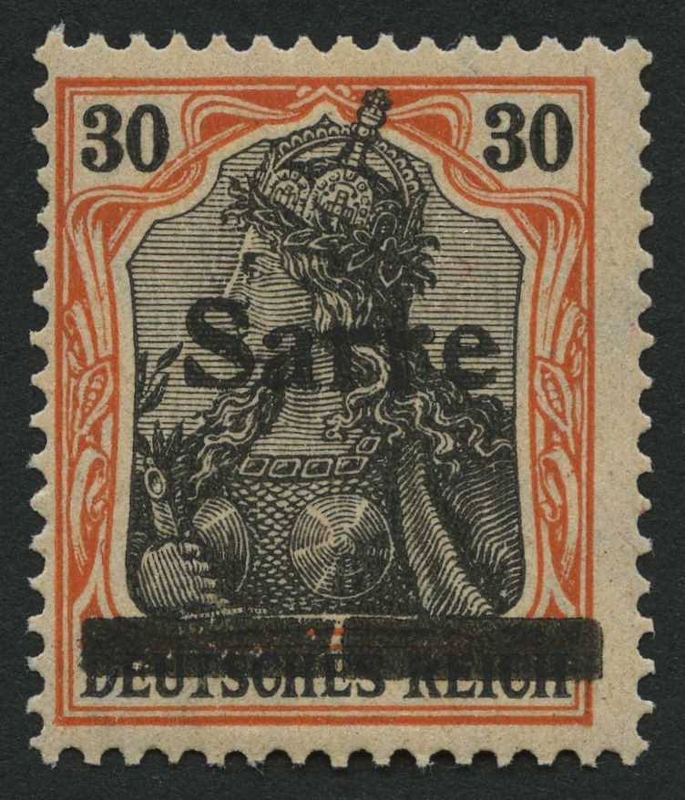 SAARGEBIET 10yIA *, 1920, 30 Pf. Dunkelrotorange/schwarz Auf Orangeweiß, Type I, In Der Mitte Senkrecht Geteilter Balken - Otros & Sin Clasificación