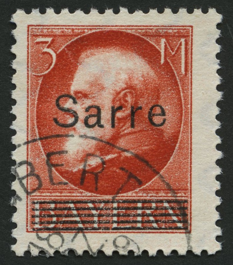 SAARGEBIET 29 O, 1920, 3 M. Bayern-Sarre, Pracht, Kurzbefund Braun, Mi. 200.- - Otros & Sin Clasificación