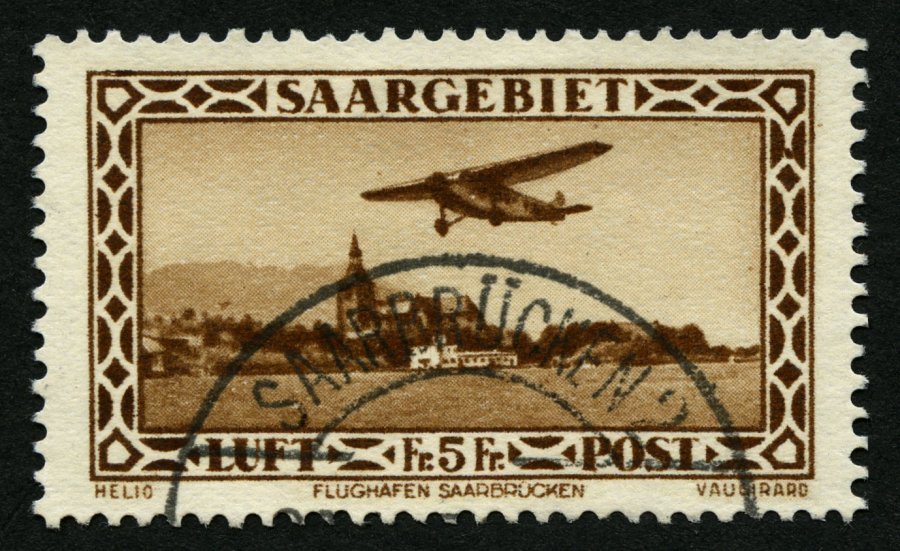 SAARGEBIET 159IV O, 1932, 5 Fr. Flugpost Mit Abart Punkt Im Rechten Rahmen Zwischen Den Beiden Oberen Halbkreisen, Prach - Otros & Sin Clasificación