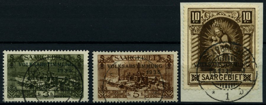 SAARGEBIET 192-94 O,BrfStk , 1934, 3 - 10 Fr. Volksabstimmung, 3 Prachtwerte, Endwert Gepr. Hoffmann BPP, Mi. 127.- - Otros & Sin Clasificación