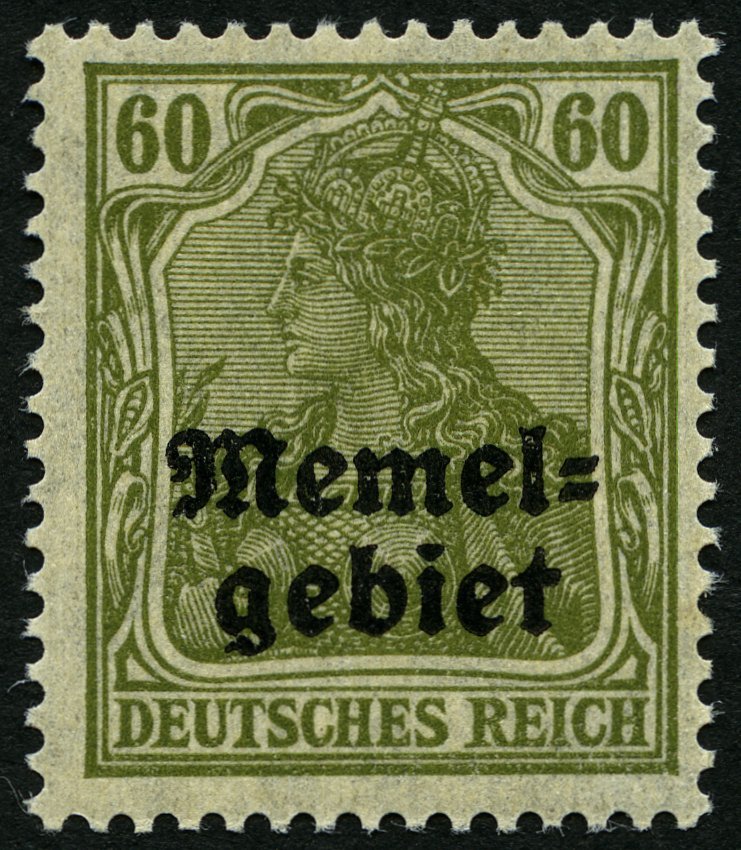 MEMELGEBIET 16y **, 1920, 60 Pf. Oliv, Geriffelter Gummi, Pracht, Gepr. Matheisen, Mi. 650.- - Klaipeda 1923