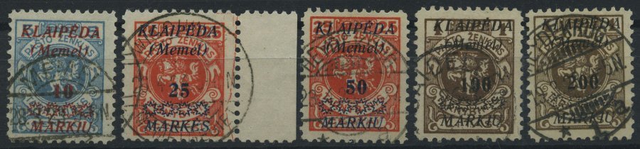 MEMELGEBIET 135,137-40 O, 1923, 10 M. Auf 5 C. Und 25 M. Auf 25 C. - 200 M. Auf 1 L., 5 Prachtwerte, Gepr. Huylmans, Mi. - Memel (Klaipeda) 1923