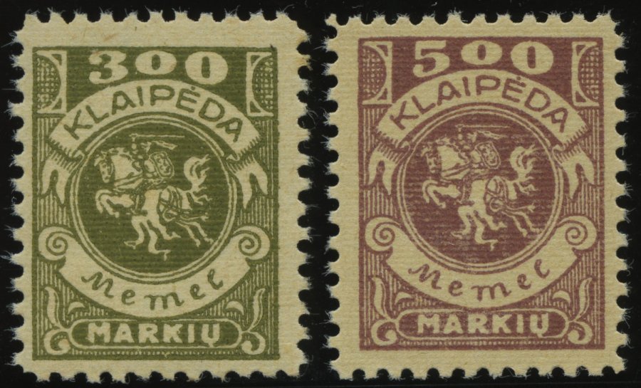 MEMELGEBIET 147,149 **, 1923, 300 M. Oliv Und 500 M. Graulila, Postfrisch, 2 Prachtwerte, Mi. 180.- - Klaipeda 1923