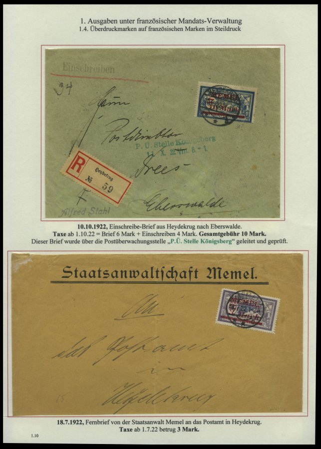 MEMELGEBIET O,Brief,BrfStk,**,* , Reichhaltige Saubere Teilsammlung Memel Von 1920-1922 Mit Vielen Besonderheiten, Bogen - Memel (Klaipeda) 1923