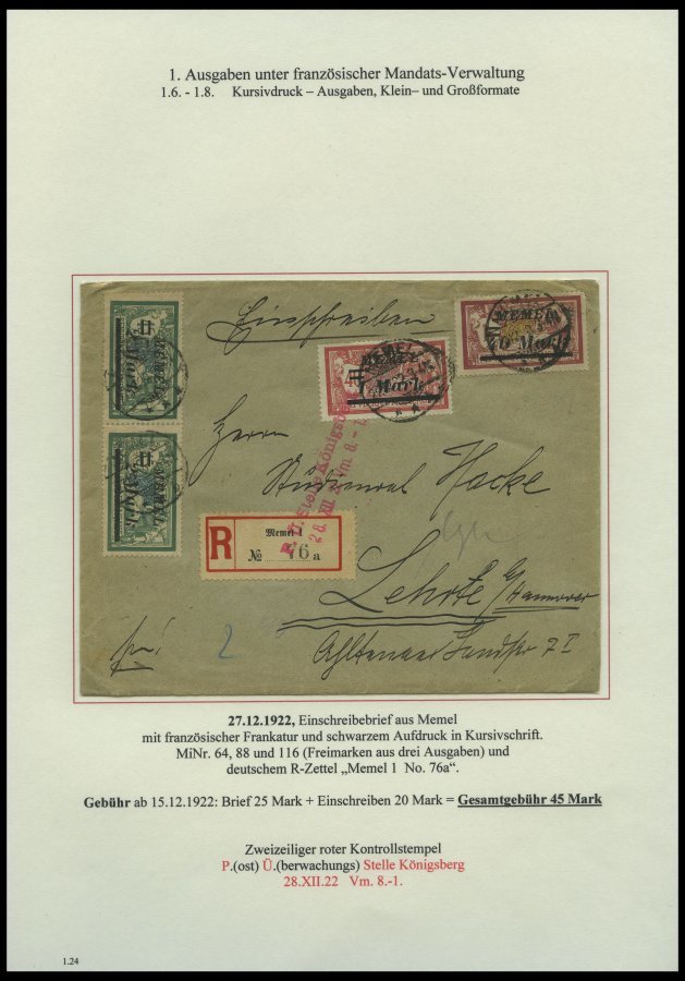 MEMELGEBIET O,Brief,BrfStk,**,* , Reichhaltige Saubere Teilsammlung Memel Von 1920-1922 Mit Vielen Besonderheiten, Bogen - Memel (Klaipeda) 1923