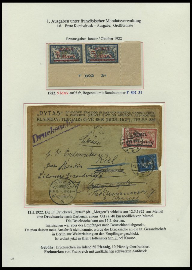 MEMELGEBIET o,Brief,BrfStk,**,* , reichhaltige saubere Teilsammlung Memel von 1920-1922 mit vielen Besonderheiten, Bogen