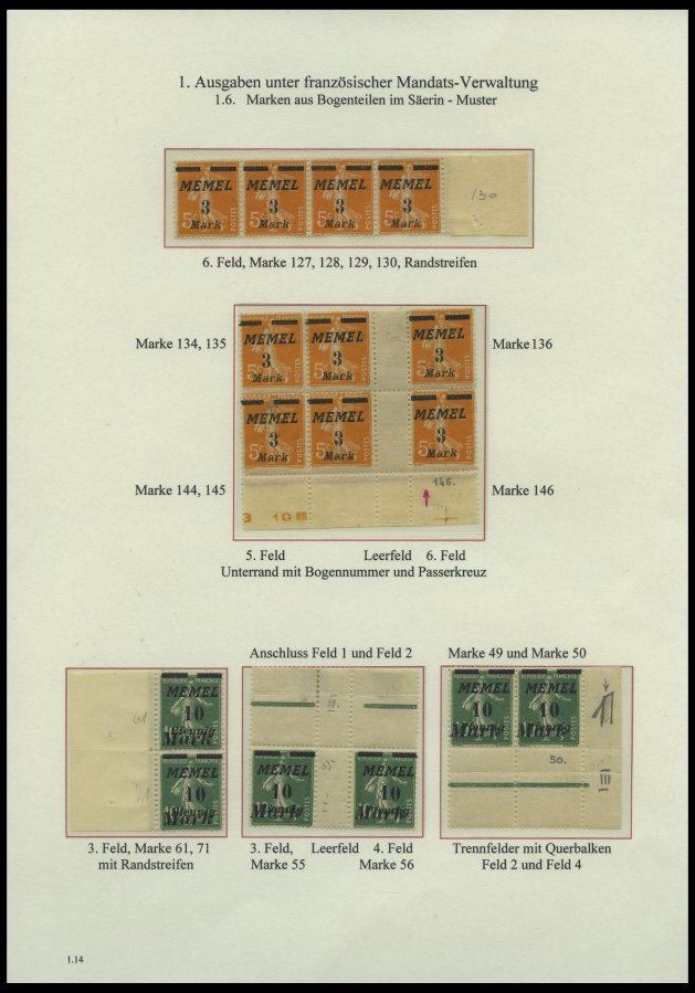 MEMELGEBIET o,Brief,BrfStk,**,* , reichhaltige saubere Teilsammlung Memel von 1920-1922 mit vielen Besonderheiten, Bogen