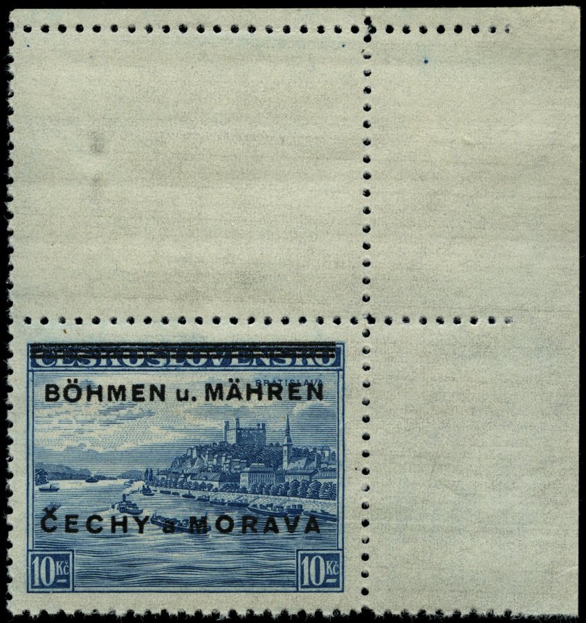 BÖHMEN UND MÄHREN 19LS **, 1939, 10 Kc. Pressburg Mit Senkrechtem Leerfeld, Pracht, Gepr. Gilbert, Mi. 80.- - Otros & Sin Clasificación