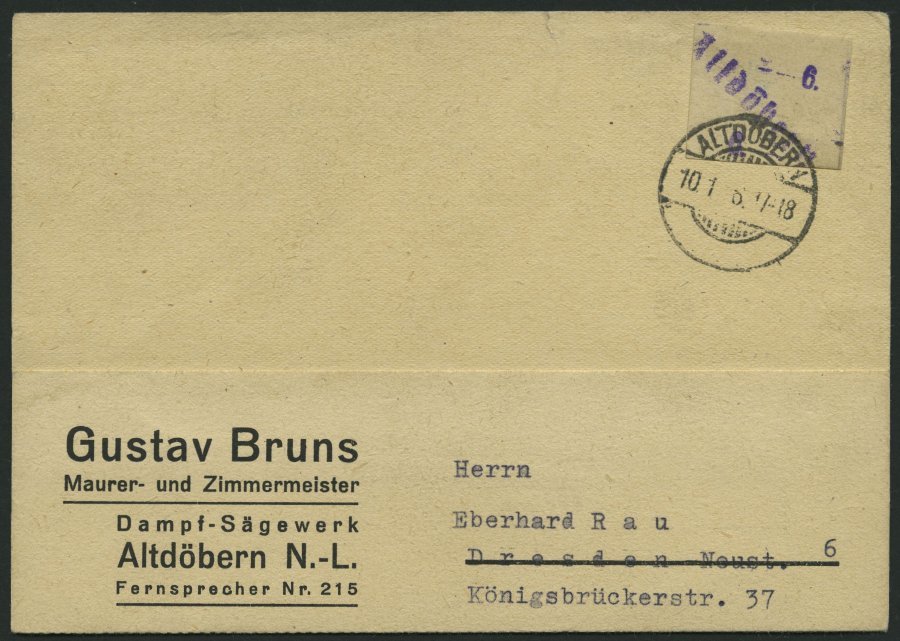 ALTDÖBERN 1II BRIEF, 10.1.1946, 6 Pf. Wertziffer Violett, Stellung II, Prachtkarte, Gepr. Weigelt Mit Befund - Other & Unclassified