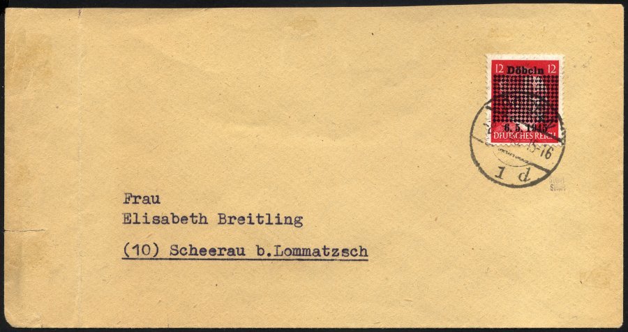 DÖBELN PII/I BRIEF, Probedruck: 1945, 12 Pf. Lebhaftkarminrot Mit Satzfehler Döbcln (c Statt E), Brief Links Nicht Ganz - Private & Local Mails