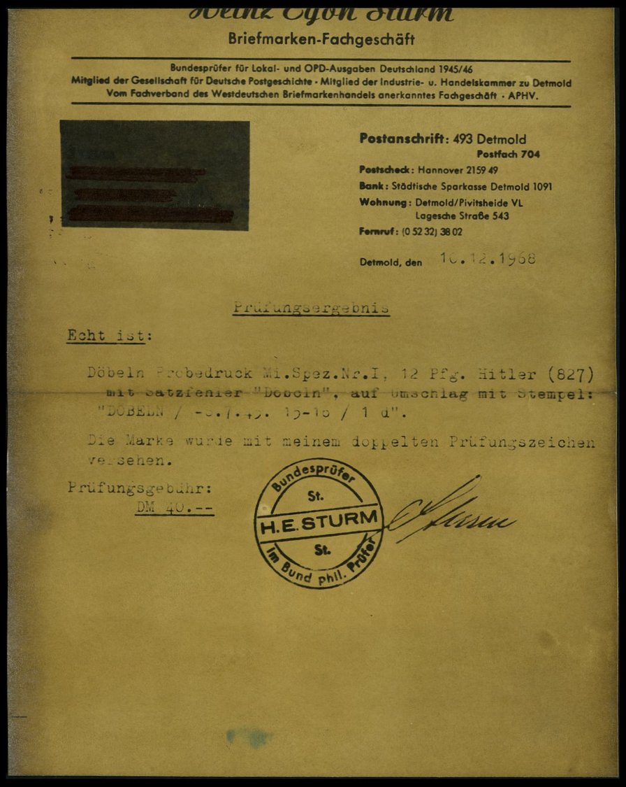 DÖBELN PII/I BRIEF, Probedruck: 1945, 12 Pf. Lebhaftkarminrot Mit Satzfehler Döbcln (c Statt E), Brief Links Nicht Ganz - Correos Privados & Locales