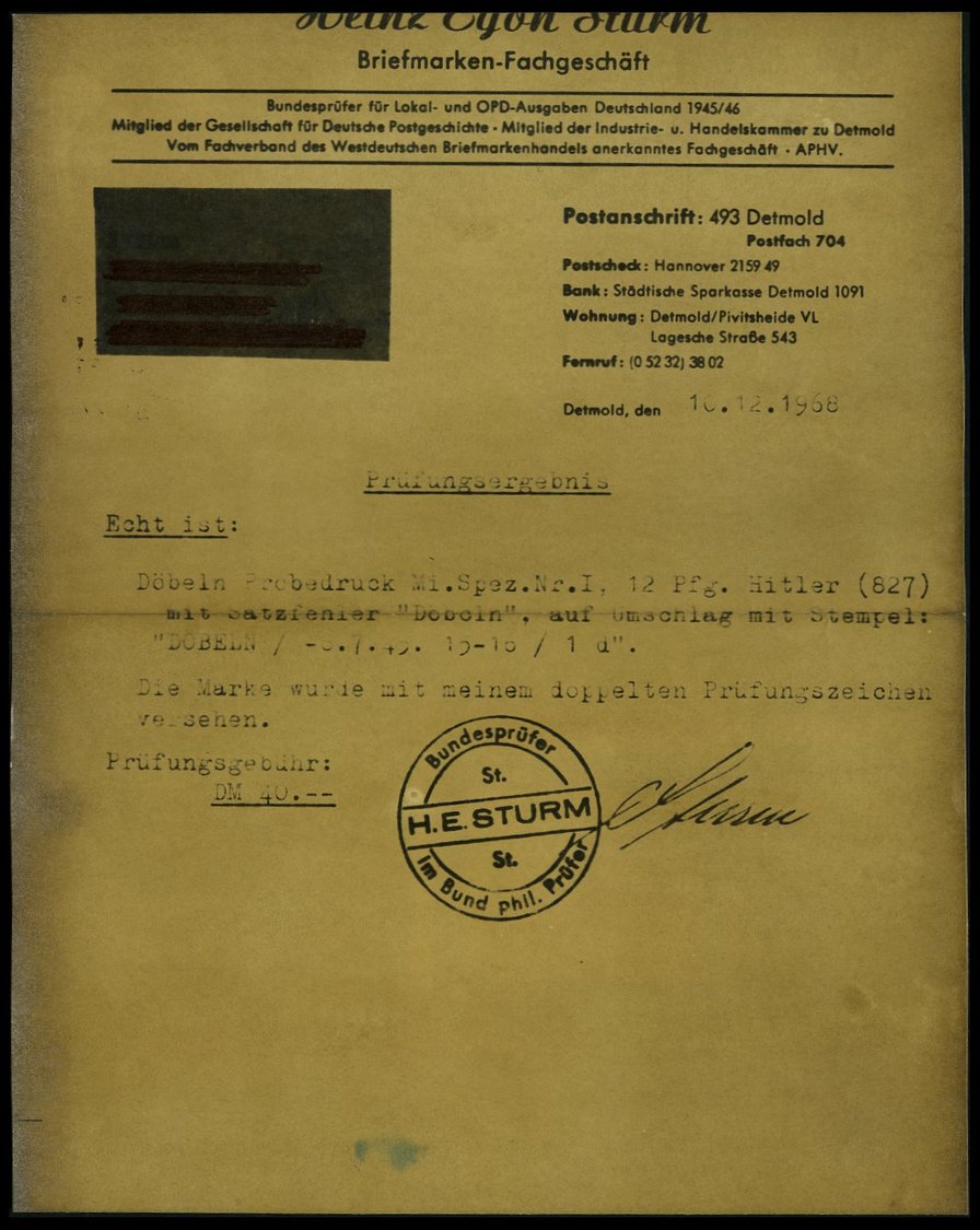 DÖBELN PII/I BRIEF, Probedruck: 1945, 12 Pf. Lebhaftkarminrot Mit Satzfehler Döbcln (c Statt E), Brief Links Nicht Ganz - Private & Local Mails