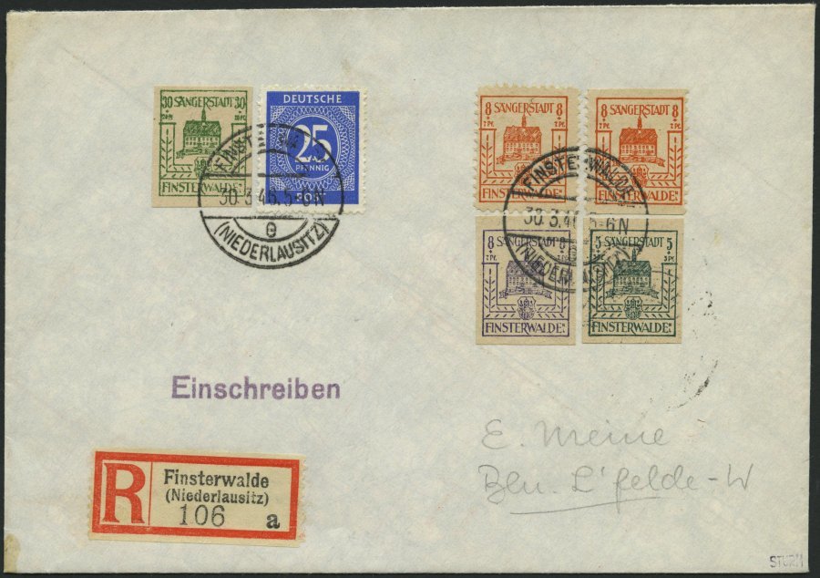 FINSTERWALDE 5b,5aVa,bII BRIEF, 1946, 8 Pf. Dunkelblauviolett Und Versuchszähnung 8 Pf. Gelblichrot Senkrechte Und Viers - Correos Privados & Locales