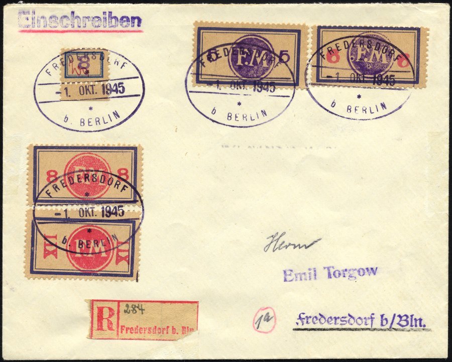 FREDERSDORF Sp BRIEF, 1945, 5 - XII Pf., Rahmengröße 38x21 Mm, Satz Mit 4 Abarten (Mi.Nr. Sp 161FI,162FIII,163FI,164F) U - Correos Privados & Locales