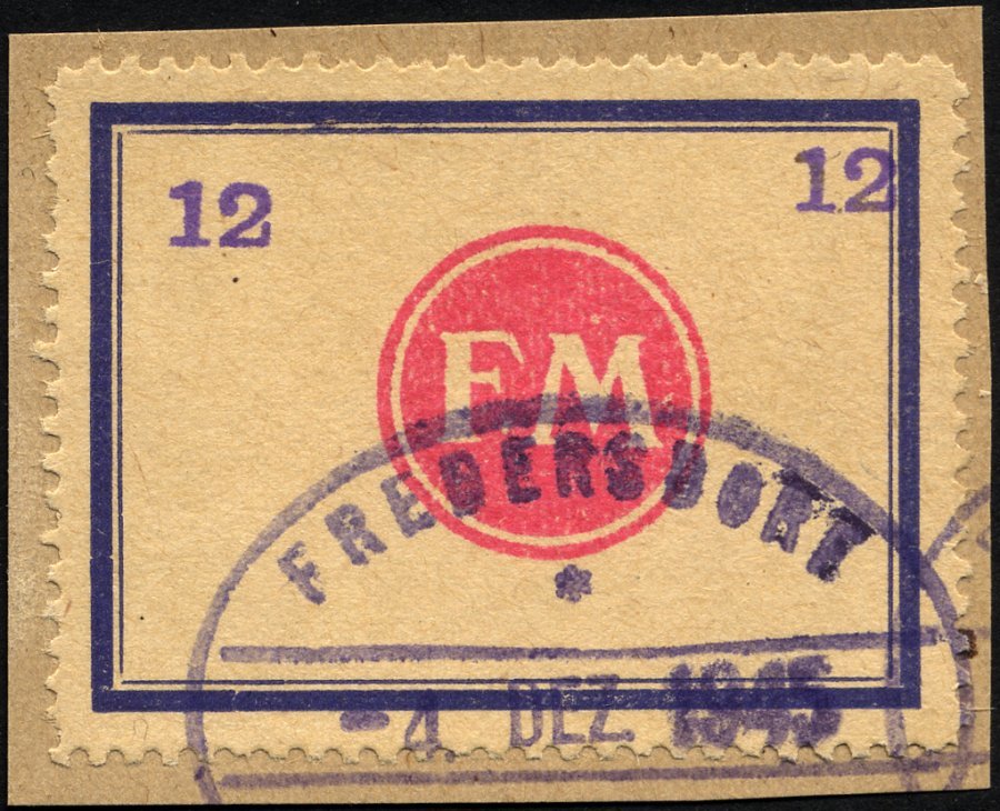 FREDERSDORF Sp 177 BrfStk, 1945, 12 Pf., Rahmengröße 43x31.5 Mm, Kleine Wertziffern, Prachtbriefstück, Gepr. Sturm Und D - Correos Privados & Locales