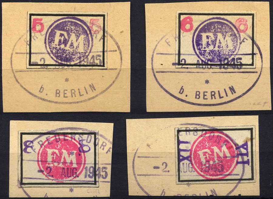 FREDERSDORF Sp 226-29 BrfStk, 1945, 5 - XII Pf., Rahmengröße 28x19 Mm, Große Wertziffern, Mit Stempeln Vom 2. August, 4 - Correos Privados & Locales