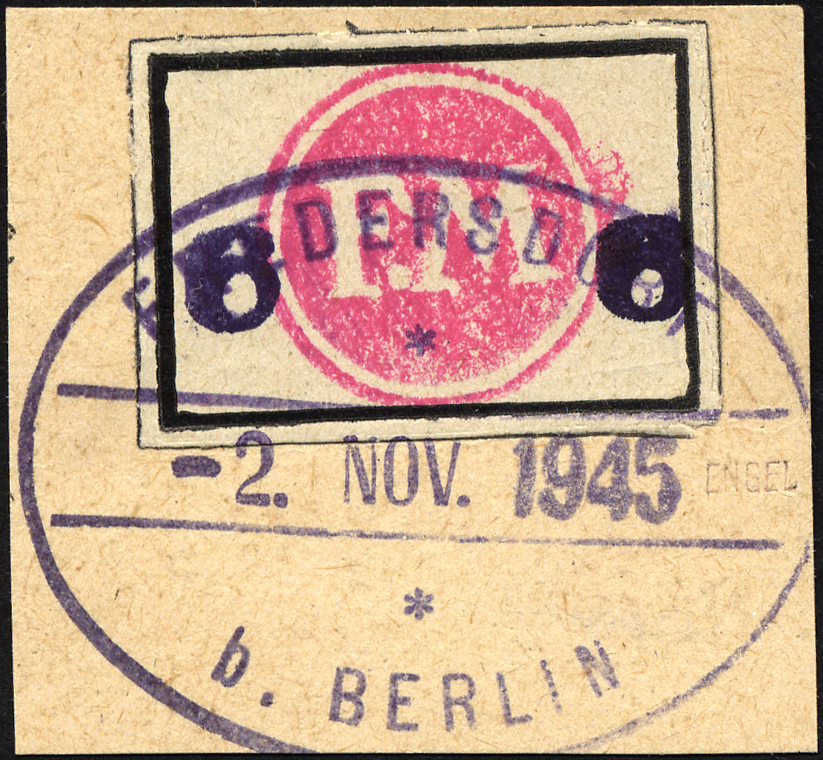 FREDERSDORF Sp 227FIII BrfStk, 1945, 6 Pf., Rahmengröße 28x19 Mm, Große Wertziffern, Mit Abart Wertziffer Bläulichviolet - Private & Local Mails