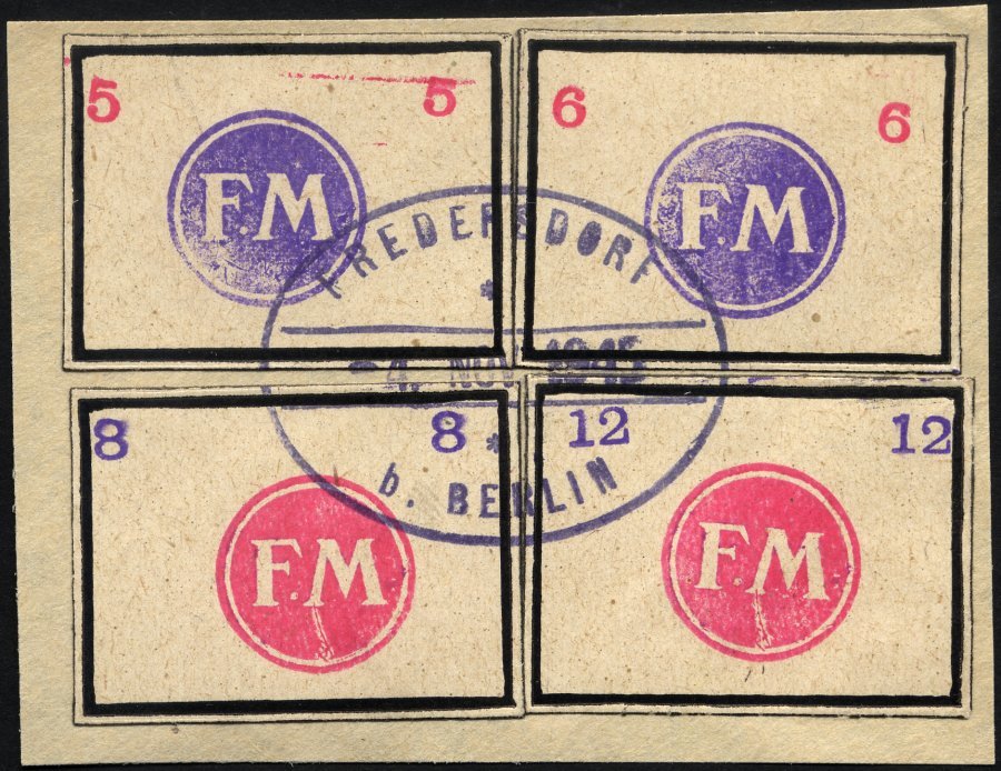 FREDERSDORF Sp 246-49 BrfStk, 1945, 5 - 12 Pf., Rahmengröße 38x28 Mm, Kleine Wertziffern, Auf Briefstück Mit Stempel Vom - Private & Local Mails
