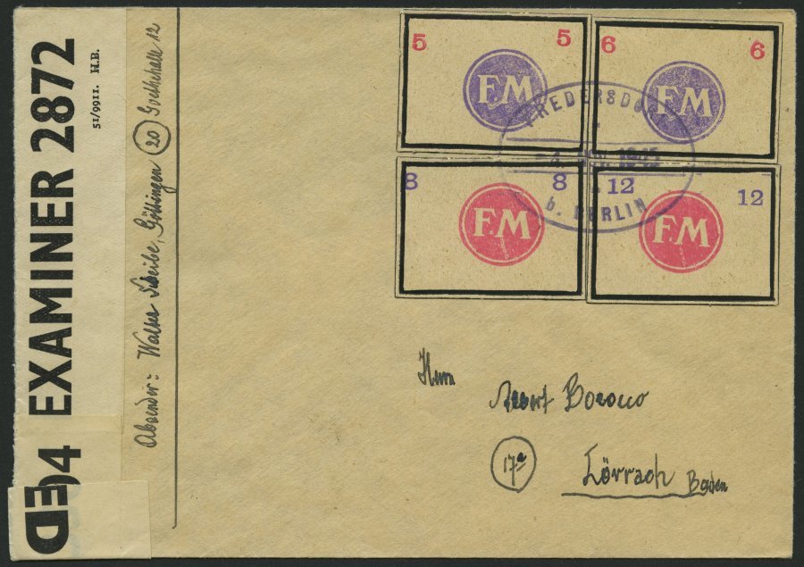 FREDERSDORF Sp 246-49 BRIEF, 1945, 5 - 12 Pf., Rahmengröße 38x28 Mm, Kleine Wertziffern, Auf Brief Mit Stempel Vom 4. No - Correos Privados & Locales