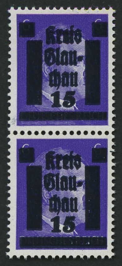 GLAUCHAU 5aDDIIIa Paar **, 1945, 15 Auf 6 Pf. Lebhaftblauviolett Doppelaufdruck Im Senkrechten Paar, Ein Wert Mit Abart - Correos Privados & Locales