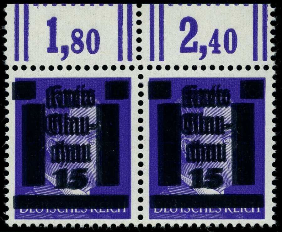 GLAUCHAU 5aDDV Paar **, 1945, 15 Auf 6 Pf. Lebhaftblauviolett Doppelaufdruck Im Waagerechten Paar, Ein Wert Mit Abart R - Correos Privados & Locales