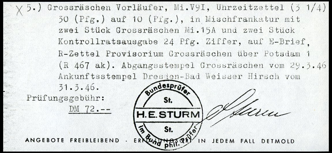 GROSSRÄSCHEN-VORLÄUFER V 9I BRIEF, 1945, 30 Pf. Uhrzeitklebezettel Mit Abart Wertangabe 10 Verbessert In 30 Mit Zusatz-M - Correos Privados & Locales